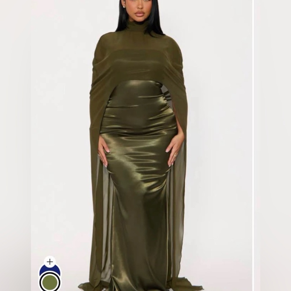 BNWT Olive Green Evening Gown with Scarf Accessory